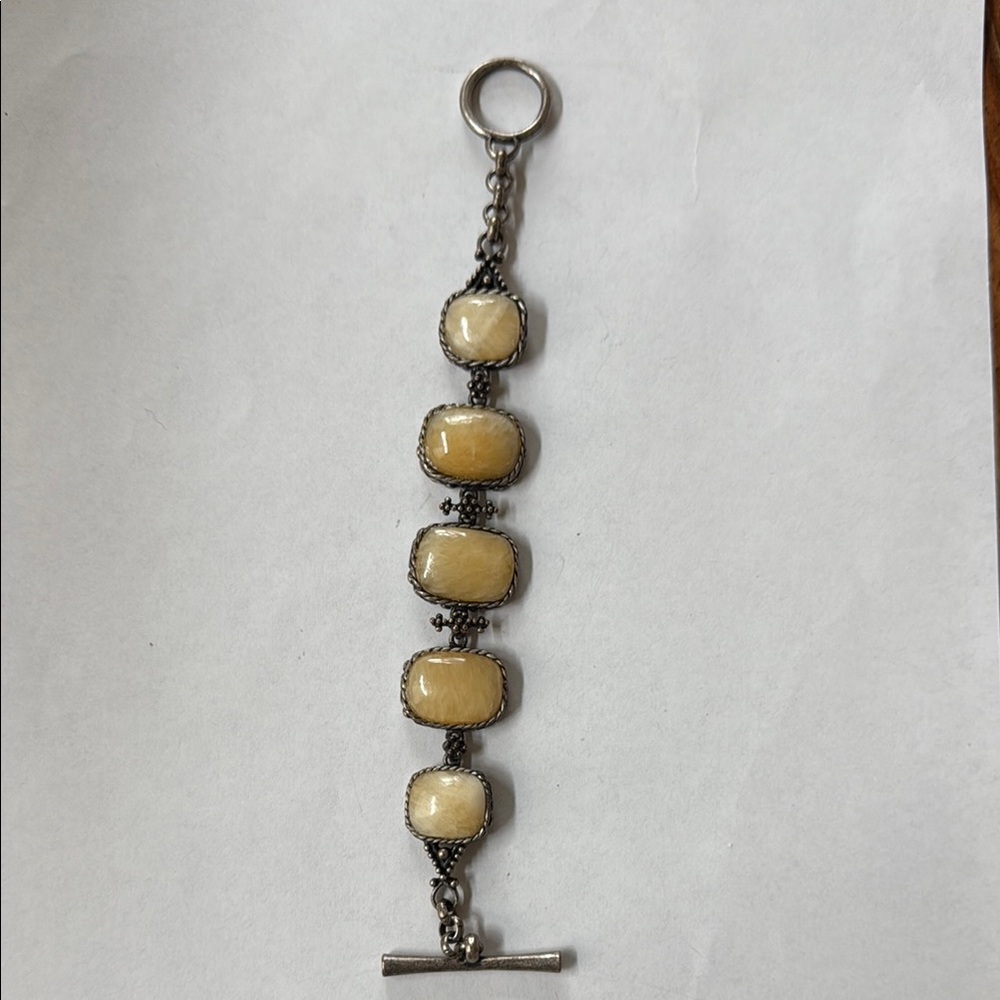 Lucky Brand Silver and Cream Bracelet with Toggle Clasp